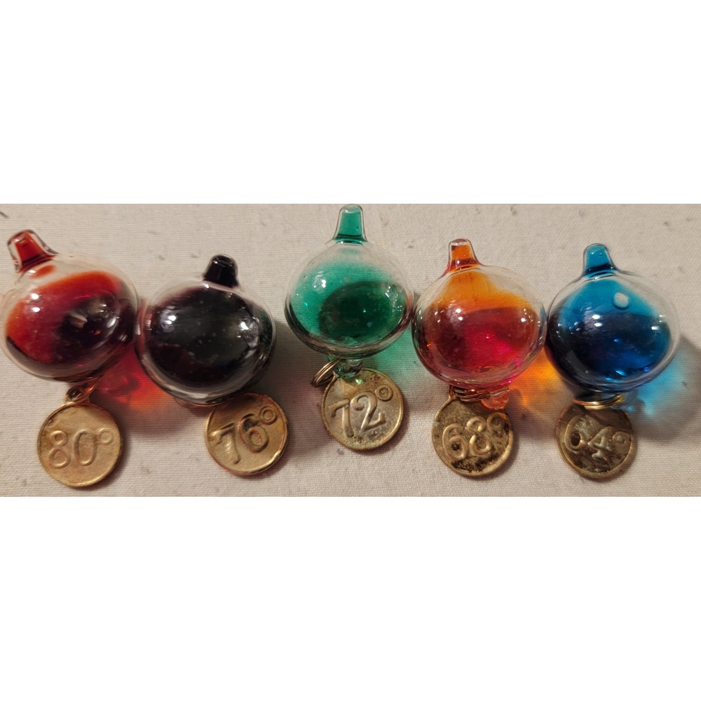 Galileo Thermometer Replacement Glass Bulbs Multi Color Set of 5 Tags 64-80F